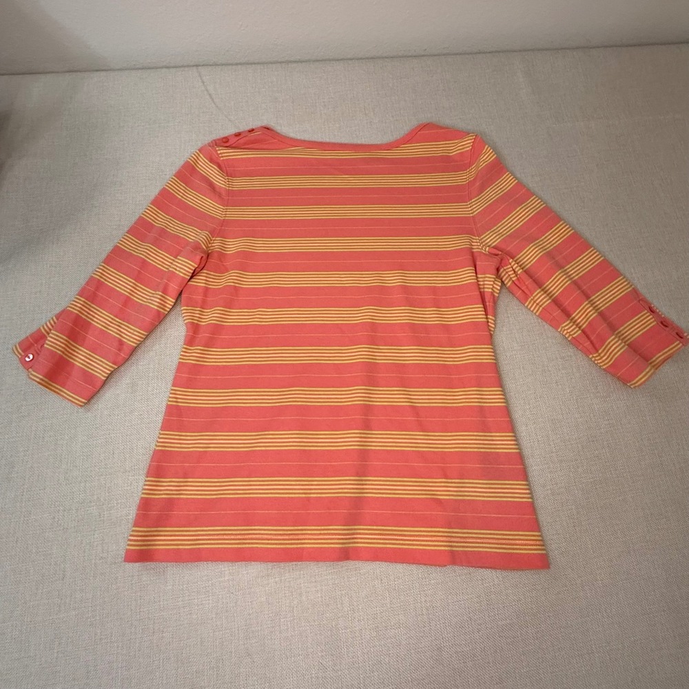 Westbound Essentials Womens Small Pink Yellow Striped 3/4 Sleeve Cotton Top S